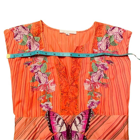 White Label Johnny Was Orange 3 J Workshop Sleeveless Dress with Large Butterfly - Picture 13 of 15